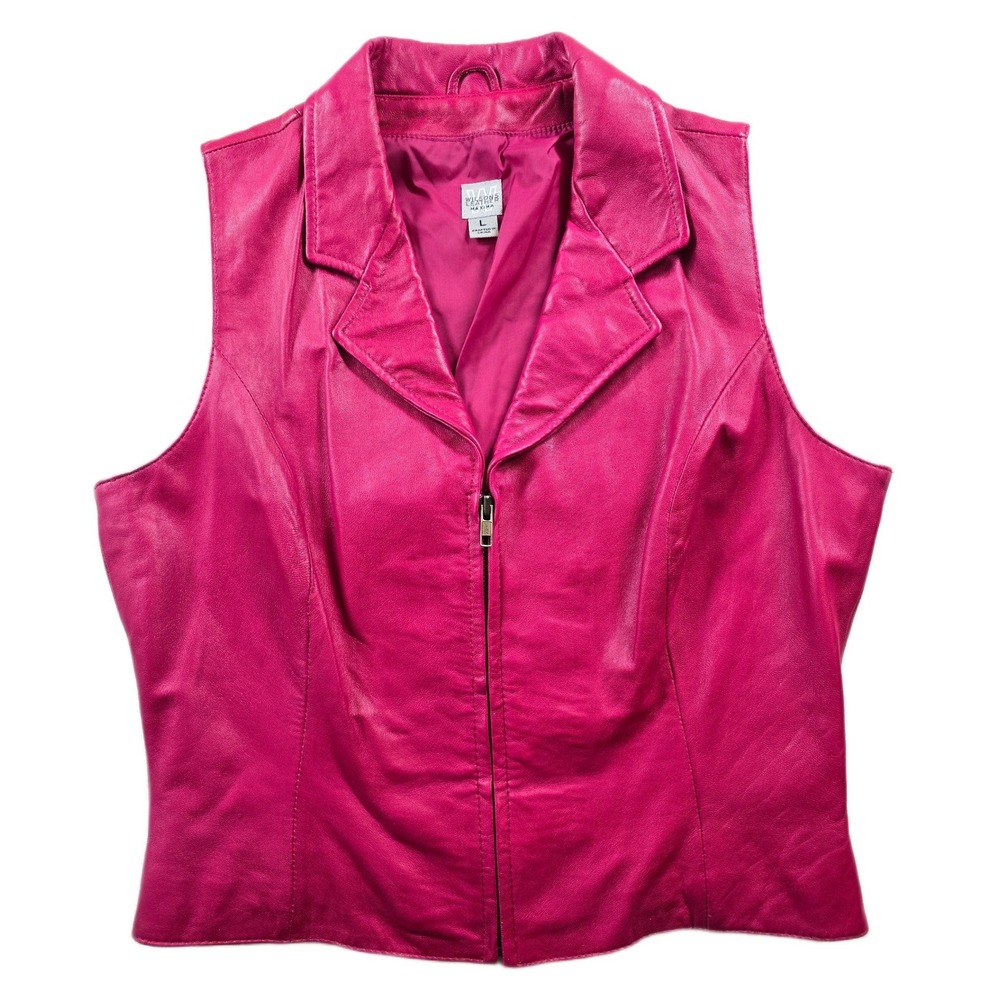 Wilsons Maxima Leather Vest Womens Large Magenta Pink Genuine Leather Zip